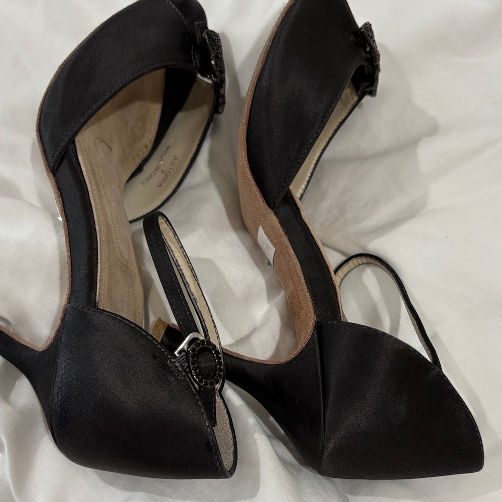 ANGELA NURAN Black Ankle-Strap Peep-Toe Heels with Embellishment - Picture 15 of 15